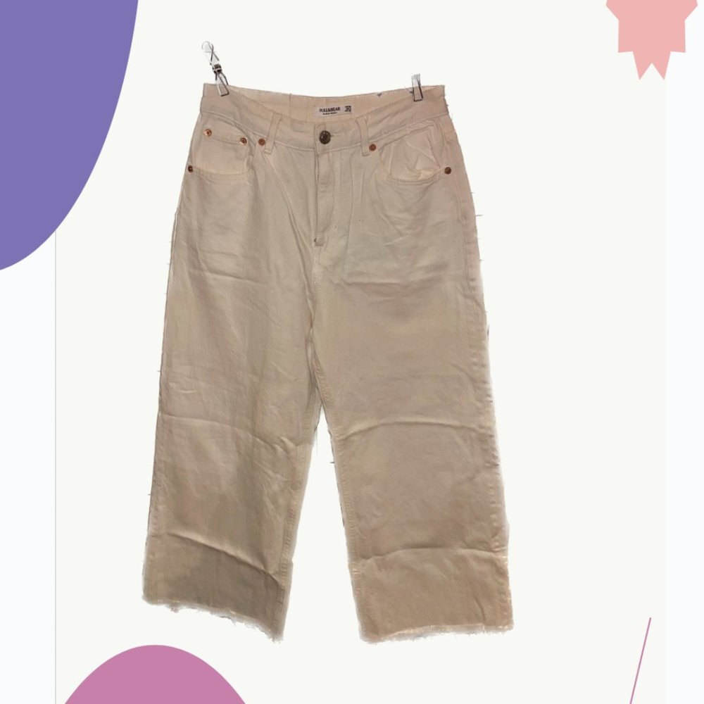 Pull & Bear High Rise Wide Leg Beige Jeans